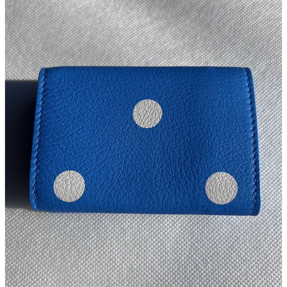 Balenciaga Polka Dot Calfskin Papier Mini Wallet Blue & White - Picture 2 of 7